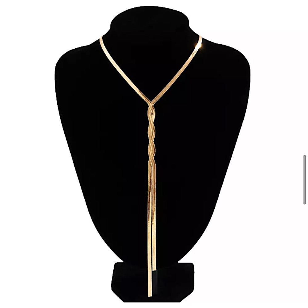 Y Lariat Gold Plated Snake Herringbone Twisted Tassel Necklace